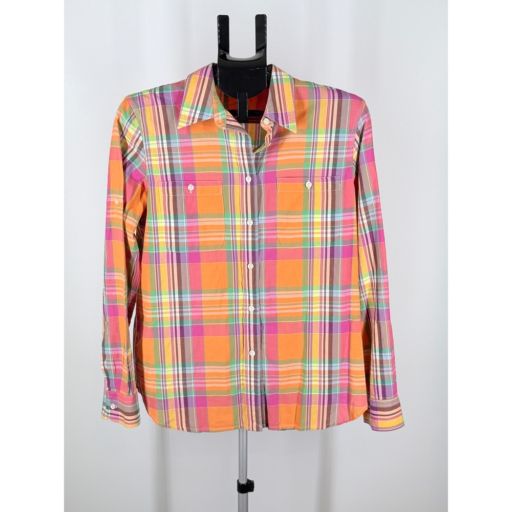 Lauren Ralph Lauren Plaid Button Down Shirt Orange Pink Cotton Large